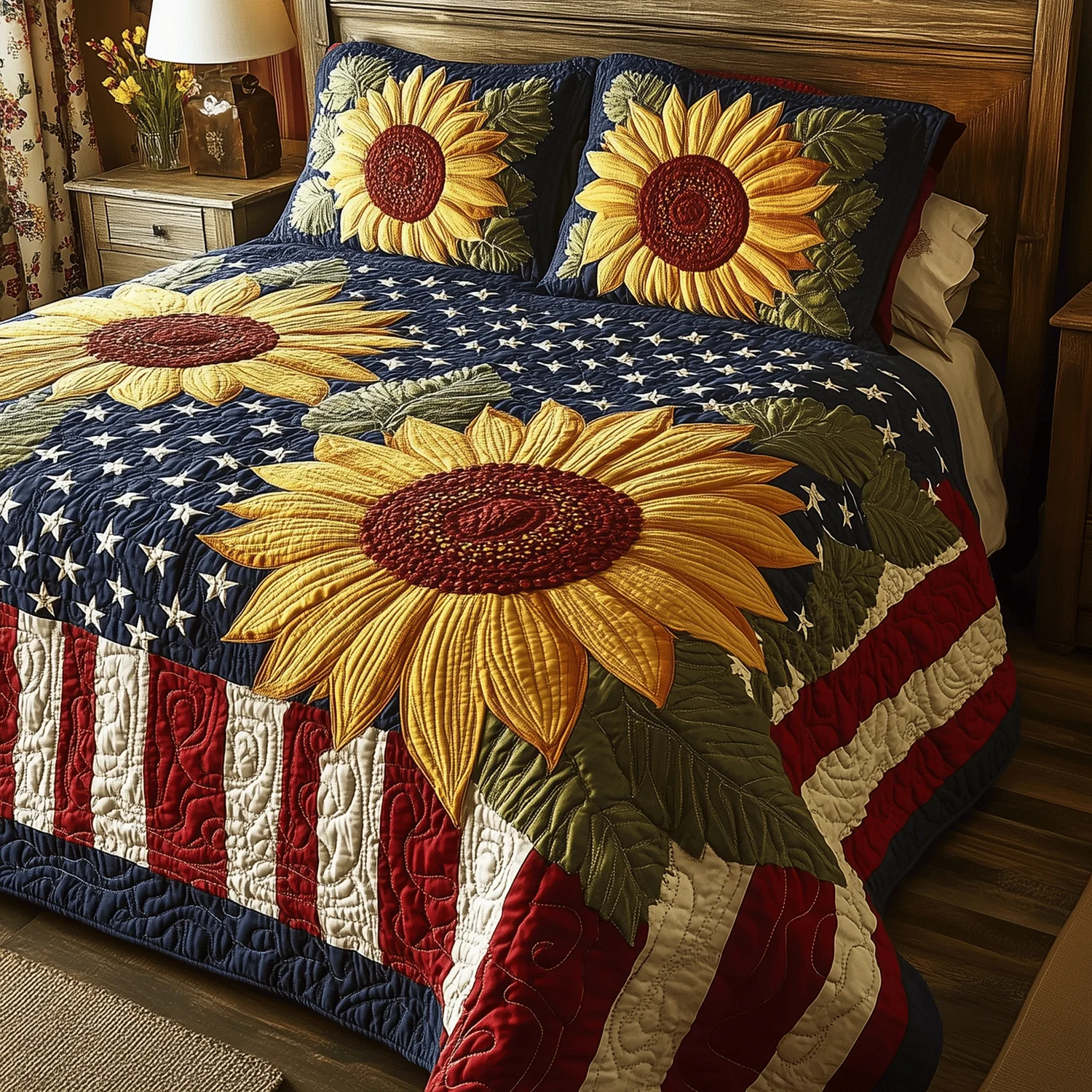 Patriotic Sunflower 3-Piece Bedding Set