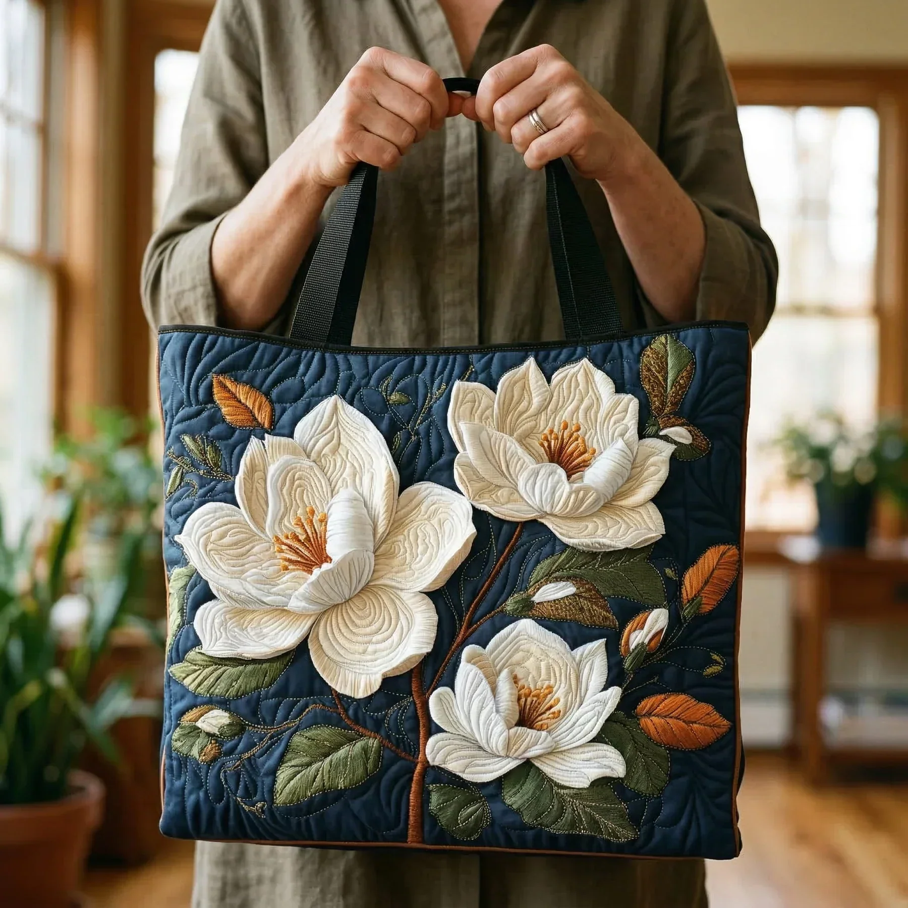 Quilted Tote Bag - Delicate Magnolia - Image 2